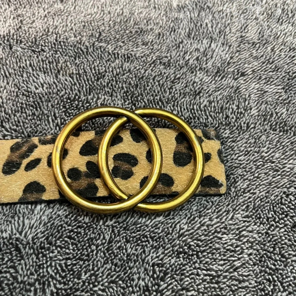 Leopard Print Calf Hair Belt Double O-Ring Gold Buckle Boho Western Cowgirl